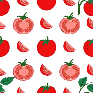 Tekstil ya da mutfak tarzı. Domates. Kusursuz sebze deseni. Tasarım, tekstil, kumaş, duvar kağıdı, ambalaj kağıdı, dekorasyon vesaire için yazdır