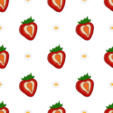 Tekstil ya da mutfak tarzı. Çilekli. Kusursuz dut deseni. Tasarım, tekstil, kumaş, duvar kağıdı için yazdır