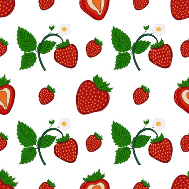 Tekstil ya da mutfak tarzı. Çilekli. Kusursuz dut deseni. Tasarım, tekstil, kumaş, duvar kağıdı, ambalaj kağıdı, dekorasyon