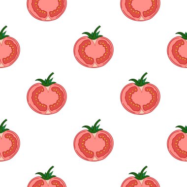 Tekstil ya da mutfak tarzı. Kusursuz sebze deseni. Domates. Tasarım, tekstil, kumaş için yazdır