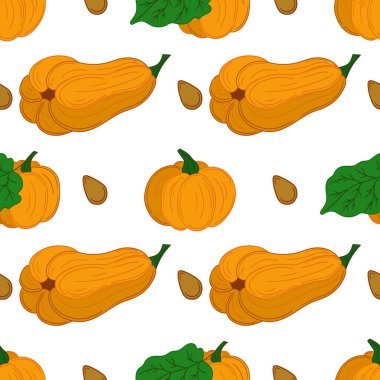 Tekstil ya da mutfak tarzı. Kusursuz sebze deseni. Balkabağım. Tasarım, tekstil, kumaş, duvar kağıdı, ambalaj kağıdı, dekorasyon