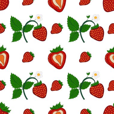 Tekstil ya da mutfak tarzı. Kusursuz dut deseni. Çilekli. Tasarım, tekstil, kumaş, duvar kağıdı, ambalaj kağıdı, dekorasyon vesaire için yazdır