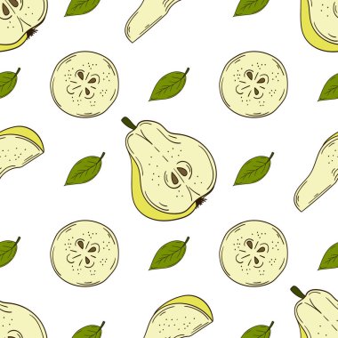 Tekstil ya da mutfak tarzı. Armut. Kusursuz meyve deseni. Tasarım, tekstil, kumaş, duvar kağıdı için yazdır