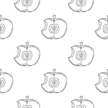 Kırmızı elmalar. Tek renkli meyve deseni elde çizim tarzında. Menü için desen