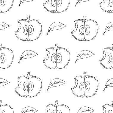 Kırmızı elmalar. Tek renkli meyve deseni elde çizim tarzında. Mönü ya da mutfak deseni