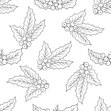 Kusursuz bir Noel modeli. Holly mi? Menü ya da mutfağın el çizimi şekli. Tasarım, tekstil, kumaş, duvar kağıdı, ambalaj kağıdı, dekorasyon vesaire için yazdır