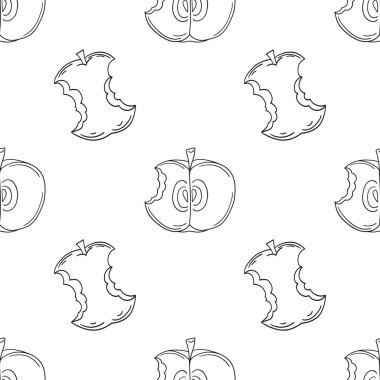 Kırmızı elmalar. Tek renkli meyve deseni elde çizim tarzında. Mönü ya da mutfak için desen. Tasarım için yazdır