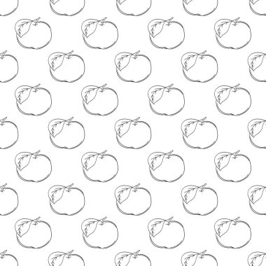 Kırmızı elmalar. Tek renkli meyve deseni elde çizim tarzında. Mönü ya da mutfak için desen. Tasarım, tekstil, duvar kağıdı vs. için yazdır