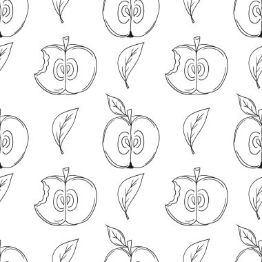 Kırmızı elmalar. Tek renkli meyve deseni elde çizim tarzında. Mönü ya da mutfak için desen. Yazdır