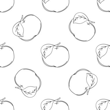 Kırmızı elmalar. Tek renkli meyve deseni elde çizim tarzında. Mönü ya da mutfak için desen. Tasarım, tekstil, kumaş, duvar kağıdı, ambalaj kağıdı vs. için yazdır