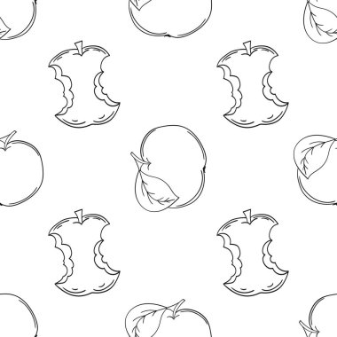 Kırmızı elmalar. Tek renkli meyve deseni elde çizim tarzında. Mönü ya da mutfak için desen. Tasarım, tekstil, kumaş, duvar kağıdı, ambalaj kağıdı, dekorasyon vesaire için yazdır