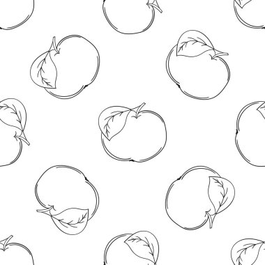 Kırmızı elmalar. Tek renkli meyve deseni elde çizim tarzında. Mönü ya da mutfak için desen. Tasarım, tekstil, kumaş, duvar kağıdı, ambalaj, vs. için yazdır