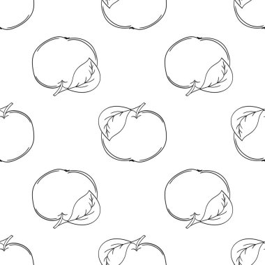 Kırmızı elmalar. Tek renkli meyve deseni elde çizim tarzında. Mönü ya da mutfak için desen. Tasarım, tekstil, kumaş, duvar kağıdı vs. için yazdır