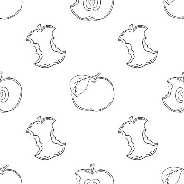 Kırmızı elmalar. Tek renkli meyve deseni elde çizim tarzında. Mönü ya da mutfak için desen. Tasarım için yazdır, vs.