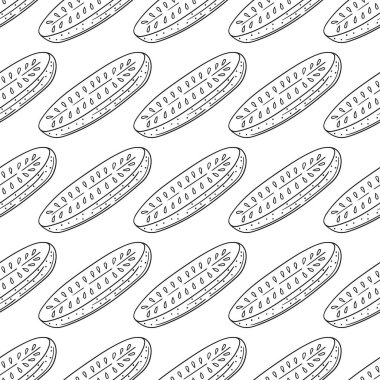 Tek renkli sebze deseni. Menü ya da mutfağın el çizimi şekli. Salatalık. Tasarım, tekstil, kumaş için yazdır