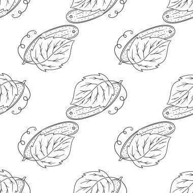 Tek renkli sebze deseni. Salatalık. Menü ya da mutfağın el çizimi şekli. Tasarım için yazdır