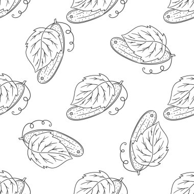 Tek renkli sebze deseni. Salatalık. Menü ya da mutfağın el çizimi şekli. Tasarım, tekstil, kumaş, duvar kağıdı için yazdır