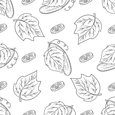 Tek renkli sebze deseni. Salatalık. Menü ya da mutfağın el çizimi şekli. Tasarım, tekstil, kumaş, duvar kağıdı, ambalaj kağıdı