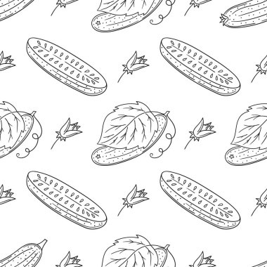 Tek renkli sebze deseni. Salatalık. Menü ya da mutfağın el çizimi şekli. Tasarım, tekstil, kumaş, duvar kağıdı, ambalaj kağıdı, dekorasyon vesaire için yazdır