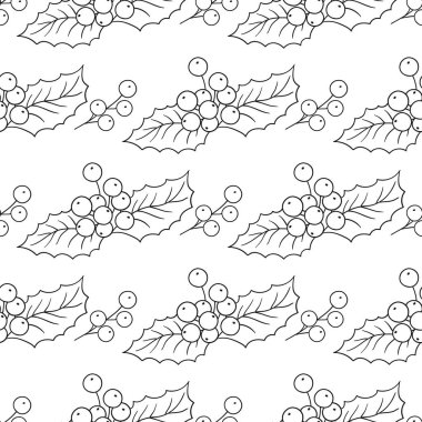 Tek renkli geleneksel desen. Menü ya da mutfağın el çizimi şekli. Holly mi? Tasarım, tekstil, kumaş, duvar kağıdı, ambalaj için yazdır