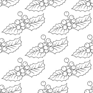 Tek renkli geleneksel desen. Menü ya da mutfağın el çizimi şekli. Holly mi? Tasarım, tekstil, kumaş, duvar kağıdı için yazdır