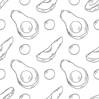 Tek renkli meyve deseni. Avokado. Menü ya da mutfağın el çizimi şekli. Tasarım, tekstil, kumaş, duvar kağıdı için yazdır