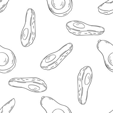 Tek renkli meyve deseni. Avokado. Menü ya da mutfağın el çizimi şekli. Tasarım, tekstil, kumaş için yazdır