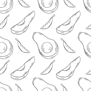 Tek renkli meyve deseni. Avokado. Menü ya da mutfağın el çizimi şekli. Tasarım, tekstil, kumaş, duvar kağıdı, ambalaj kağıdı, dekorasyon