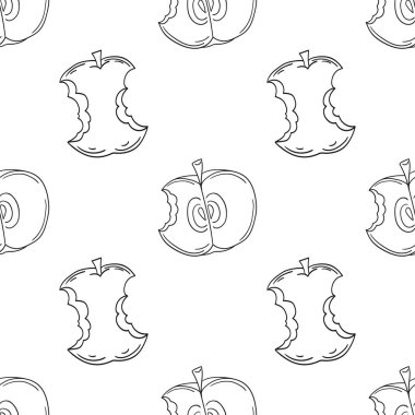 Tek renkli meyve deseni elde çizim tarzında. Kırmızı elmalar. Mönü ya da mutfak için desen. Yazdır