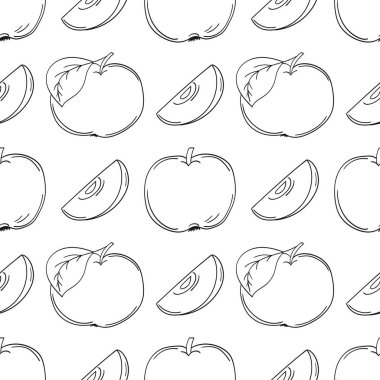 Tek renkli meyve deseni elde çizim tarzında. Kırmızı elmalar. Mönü ya da mutfak için desen. Tasarım, tekstil, kumaş, ambalaj vs. için yazdır