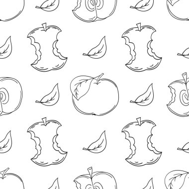 Tek renkli meyve deseni elde çizim tarzında. Kırmızı elmalar. Mönü ya da mutfak için desen. Tasarım, tekstil, kumaş, duvar kağıdı, ambalaj kağıdı, dekorasyon vesaire için yazdır