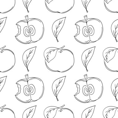 Tek renkli meyve deseni elde çizim tarzında. Kırmızı elmalar. Mönü ya da mutfak için desen. Tasarım, tekstil, kumaş, duvar kağıdı, ambalaj, vs. için yazdır