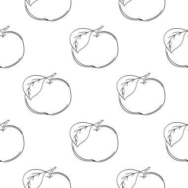 Tek renkli meyve deseni elde çizim tarzında. Kırmızı elmalar. Mönü ya da mutfak için desen. Tasarım, tekstil vs. için yazdır