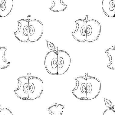 Tek renkli meyve deseni elde çizim tarzında. Mönü ya da mutfak için desen. Kırmızı elmalar