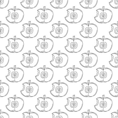 Tek renkli meyve deseni elde çizim tarzında. Mönü ya da mutfak için desen. Kırmızı elmalar. Tasarım için yazdır