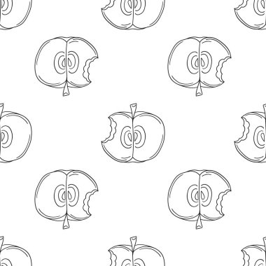 Tek renkli meyve deseni elde çizim tarzında. Mönü ya da mutfak için desen. Kırmızı elmalar. Tasarım, tekstil vs. için yazdır