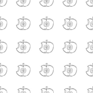 Tek renkli meyve deseni elde çizim tarzında. Mönü ya da mutfak için desen. Kırmızı elmalar. Tasarım için yazdır, vs.
