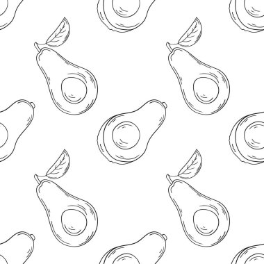 Tek renkli meyve deseni elde çizim tarzında. Mönü ya da mutfak için desen. Avokado. Tasarım için yazdır