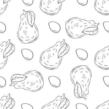 Tek renkli meyve deseni elde çizim tarzında. Mönü ya da mutfak için desen. Avokado. Yazdır