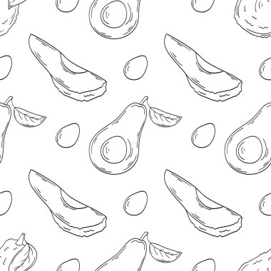 Tek renkli meyve deseni elde çizim tarzında. Mönü ya da mutfak için desen. Avokado. Tasarım, tekstil, kumaş için yazdır