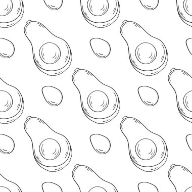 Tek renkli meyve deseni elde çizim tarzında. Mönü ya da mutfak için desen. Avokado. Tasarım, tekstil, kumaş, duvar kağıdı, ambalaj kağıdı, dekorasyon