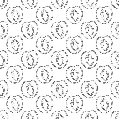 Tek renkli meyve deseni elde çizim tarzında. Mönü ya da mutfak için desen. Kayısı. Tasarım, tekstil, kumaş, duvar kağıdı, ambalaj kağıdı