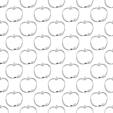 Tek renkli meyve deseni elde çizim tarzında. Yeşil elmalar. Mönü ya da mutfak için desen. Tasarım, tekstil, kumaş, duvar kağıdı, ambalaj kağıdı vs. için yazdır