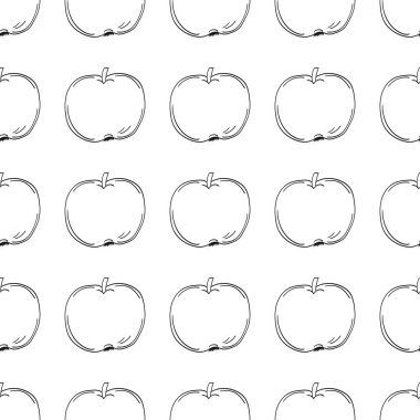 Tek renkli meyve deseni elde çizim tarzında. Yeşil elmalar. Mönü ya da mutfak için desen. Tasarım, tekstil, kumaş, duvar kağıdı, ambalaj kağıdı, dekorasyon vesaire için yazdır