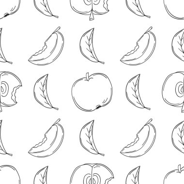 Tek renkli meyve deseni elde çizim tarzında. Yeşil elmalar. Mönü ya da mutfak için desen. Tasarım için yazdır, vs.