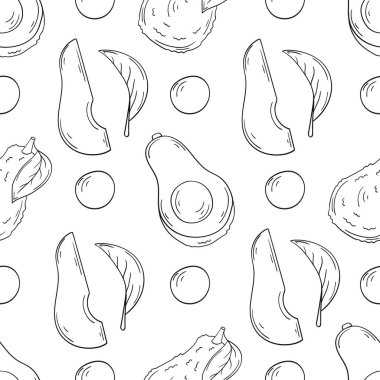 Tek renkli meyve deseni elde çizim tarzında. Avokado. Mönü ya da mutfak için desen. Tasarım, tekstil, kumaş için yazdır