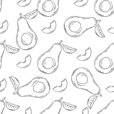 Tek renkli meyve deseni elde çizim tarzında. Avokado. Mönü ya da mutfak için desen. Tasarım, tekstil, kumaş, duvar kağıdı, ambalaj kağıdı