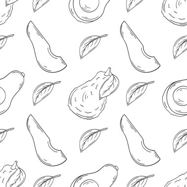 Tek renkli meyve deseni elde çizim tarzında. Avokado. Mönü ya da mutfak için desen. Tasarım, tekstil, kumaş, duvar kağıdı için yazdır