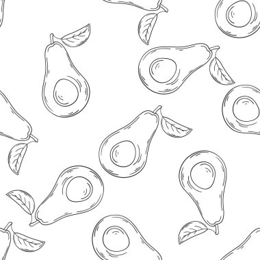 Tek renkli meyve deseni elde çizim tarzında. Avokado. Mönü ya da mutfak için desen. Tasarım, tekstil, kumaş, duvar kağıdı, ambalaj için yazdır