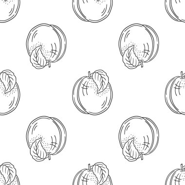 Tek renkli meyve deseni elde çizim tarzında. Kayısı. Mönü ya da mutfak için desen. Tasarım, tekstil, kumaş, duvar kağıdı, ambalaj kağıdı